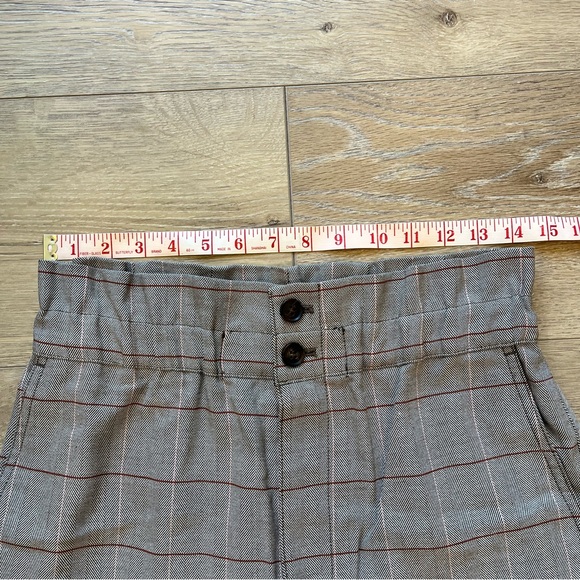 Madewell womens size 4 Paper Bag Pants Glen Plaid tan white tapered elastic - Picture 11 of 12